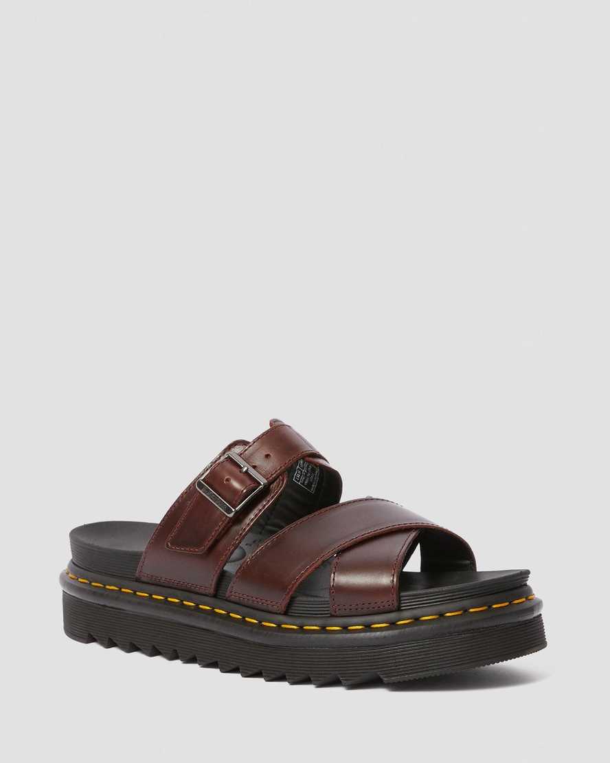 Dr. Martens Ryker Lær Strap Slide Sandaler Herre Mørke Rød [7652REXWJ]